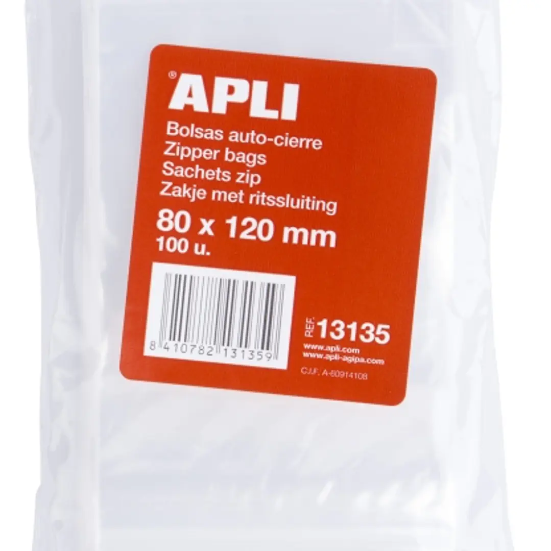 Apli Pack de 100 Bolsas Autocierre 80x120mm - Cierre Seguro - Aptas para Alimentos 1