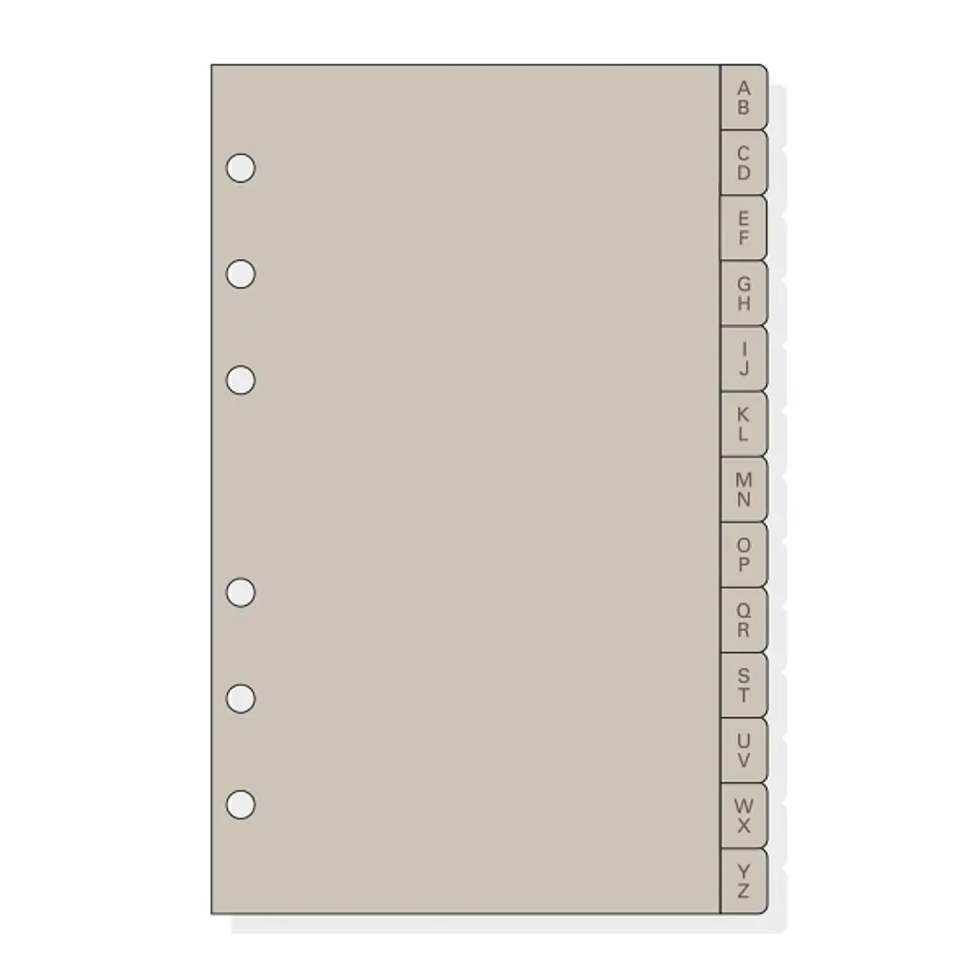 Finocam R464 Indice Alfabetico para Agendas Open - 8 Solapas - Formato 400 - 100x2x152mm - PVC - Color Beige Grisaceo 1