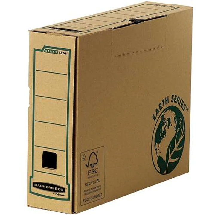 Fellowes Bankers Box Earth Caja de Archivo Definitivo A4 80mm - Montaje Manual - Carton Reciclado Certificacion FSC - Color Marron 1