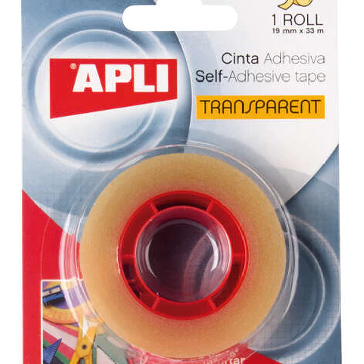 Apli Cinta Adhesiva Transparente 19mm x 33m - Resistente al Agua y a la Humedad - Facil de Cortar con las Manos - Ideal para Uso en Oficina y Hogar Tr 1