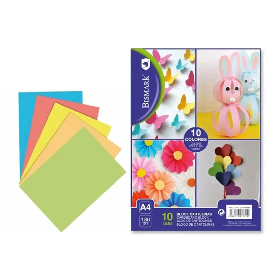 Bismark Pack de 10 Cartulinas 180 g/m² - Tamaño A4 - Colores Surtidos 1