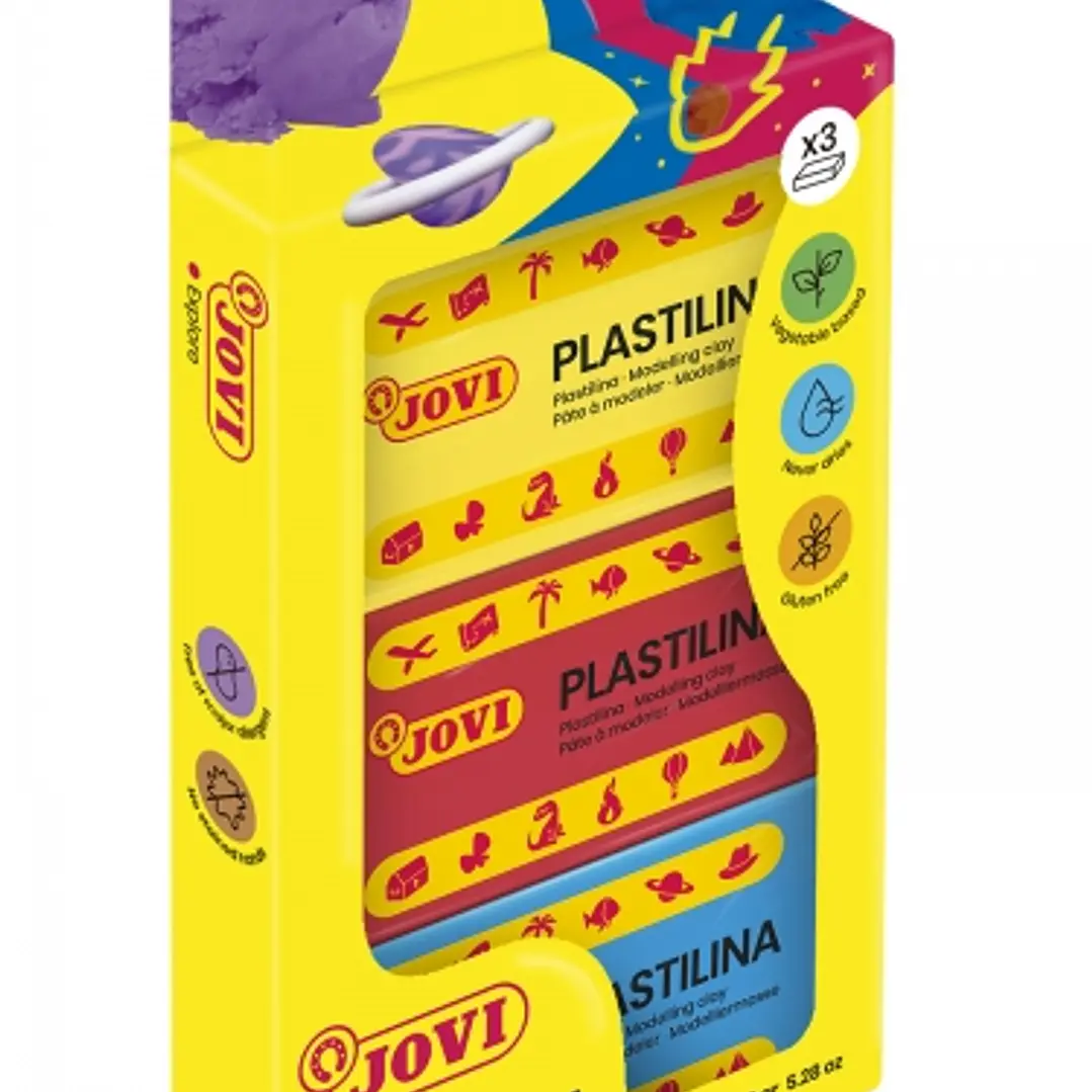Jovi Pack de 3 Pastillas de Plastilina 50gr - No Se Seca - Sin Gluten - Facil de Moldear - Libre de Alergenos - No Toxica - Colores Surtidos 1