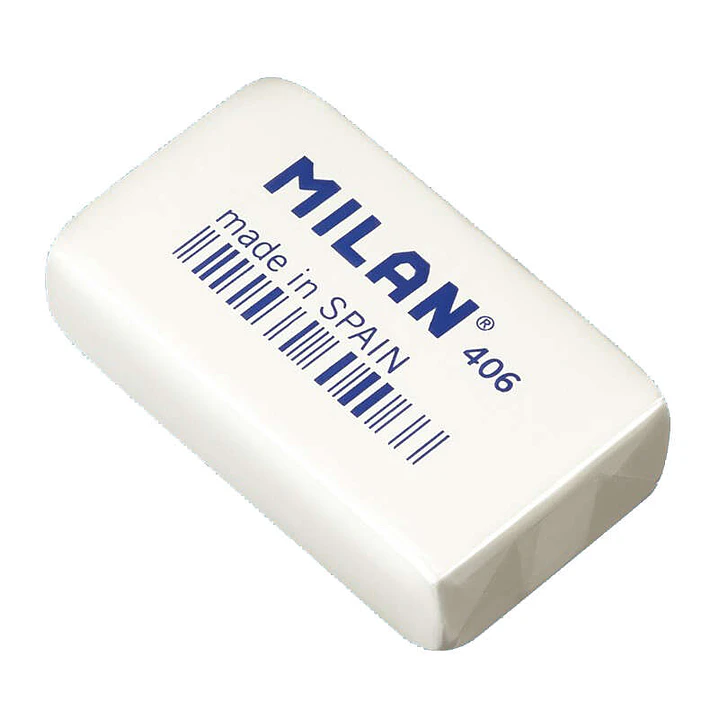 Milan 406 Goma de Borrar de Gran Tamaño Rectangular - Miga de Pan - Caucho Sintetico - Envuelta Individualmente - Color Blanco 1
