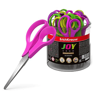 Erichkrause Tijeras Joy Ergo - Cuchillas de Acero Inoxidable - Extremos Redondeados - Resistente a La Corrosion - Mangos Ergonomicos - Color Negro