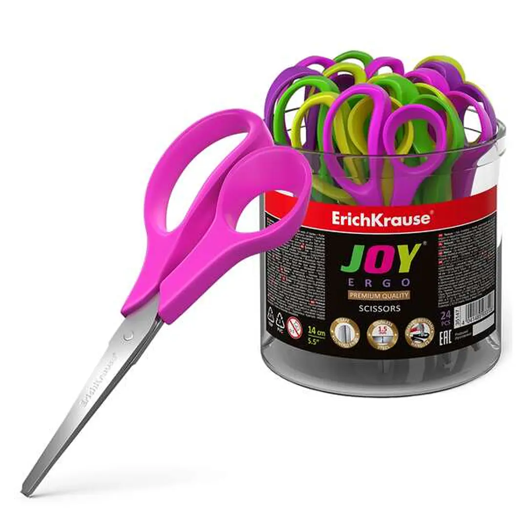 Erichkrause Tijeras Joy Ergo - Cuchillas de Acero Inoxidable - Extremos Redondeados - Resistente a La Corrosion - Mangos Ergonomicos - Color Negro 1