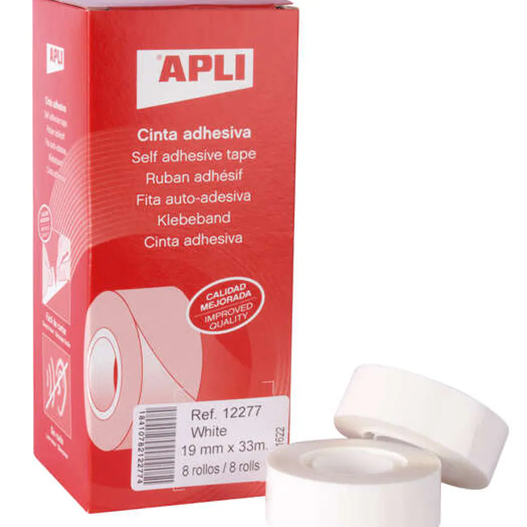 Apli Cinta Adhesiva Blanca 19mm x 33m - Resistente al Desgarro - Facil de Cortar - Adhesion Fuerte Blanco 1