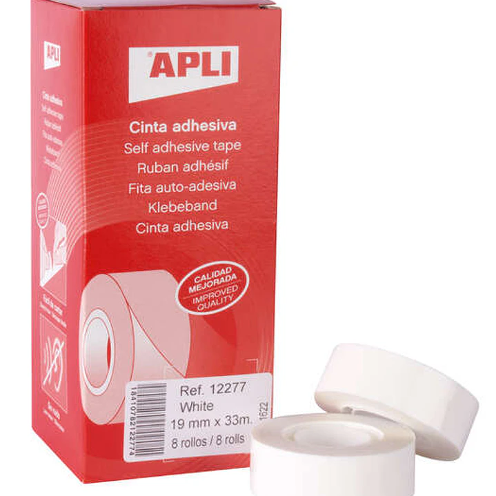 Apli Cinta Adhesiva Blanca 19mm x 33m - Resistente al Desgarro - Facil de Cortar - Adhesion Fuerte Blanco 1