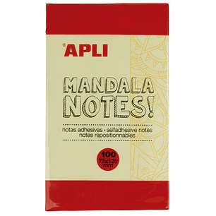 Apli Notas Adhesivas Mandala 125x75mm - 100 Hojas - Diseño Mandala - Adhesivo de Calidad - Amarillo