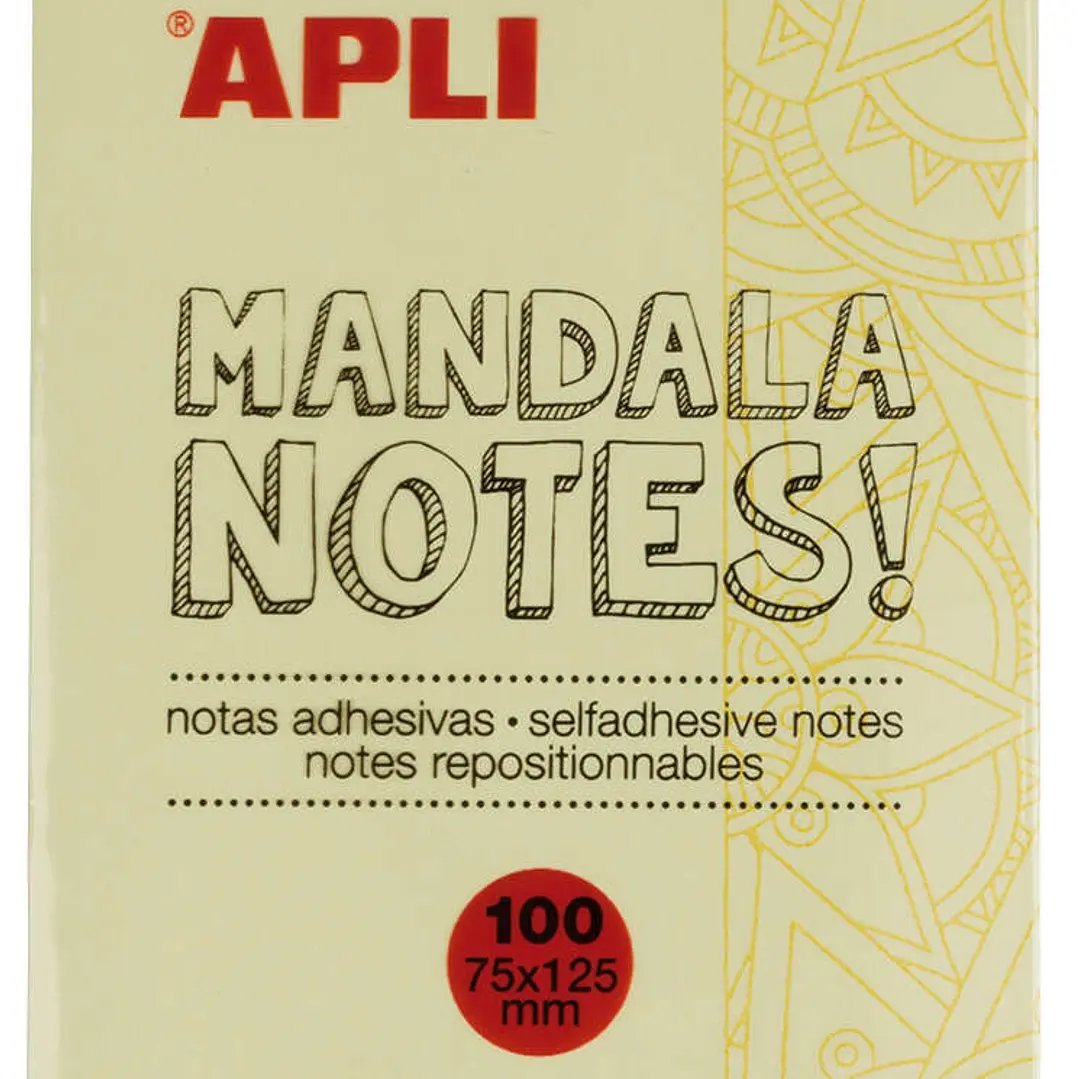 Apli Notas Adhesivas Mandala 125x75mm - 100 Hojas - Diseño Mandala - Adhesivo de Calidad - Amarillo 1