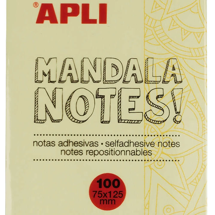 Apli Notas Adhesivas Mandala 125x75mm - 100 Hojas - Diseño Mandala - Adhesivo de Calidad - Amarillo 1