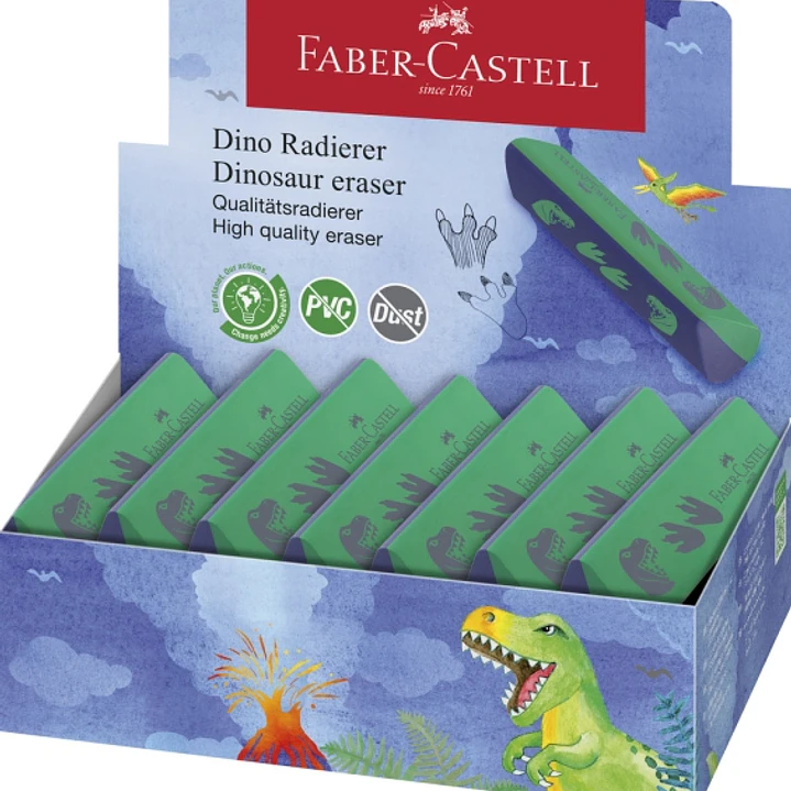 Faber-Castell Dinosaurio Goma de Borrar sin PVC - Forma Triangular Ergonomica - Sin Residuos - Borrado Limpio y Facil 1