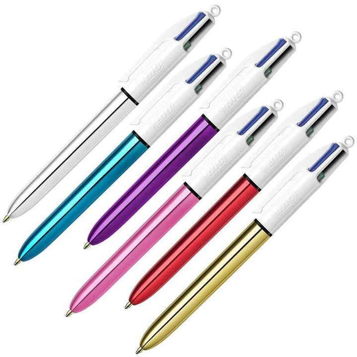 Bic 4 Colours Shine Boligrafo de Bola Retractil - Punta Media de 1.0 mm - Tinta con Base de Aceite - Diseño Metalizado en Colores Surtidos 1