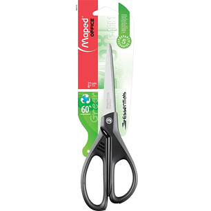 Maped Essentials Tijeras de Acero Inoxidable 21cm Asimetricas - Hojas Afiladas - Mangos 60% de Plastico Recicldo - Color Negro