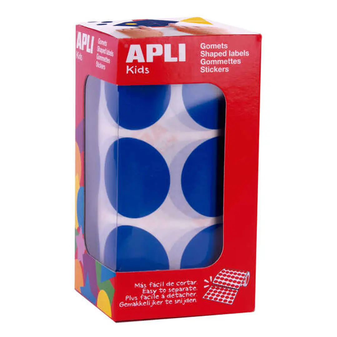 Apli Gomets XL Redondos Azules - Ø 33mm - Adhesivo Permanente - 708 Gomets por Rollo - Ideal para Desarrollar Habilidades 1
