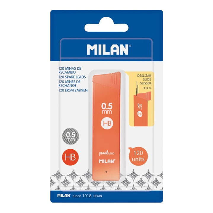 Milan Pack de 120 Minas Grafito 0.5mm - Dureza HB - Color Naranja 1