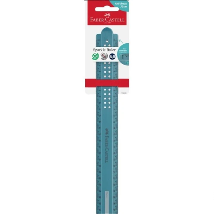 Faber-Castell Sparkle Regla Recta 30cm - Panel para Nombre - Escalas para Zurdos y Diestros - Color Verde Oceano 1