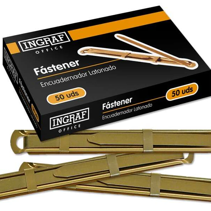 Ingraf Pack de 50 Fasteners - Latonado para Encuadernacion Rapida y Resistente - Incluye Lengüeta y Corredera - Color Oro 1
