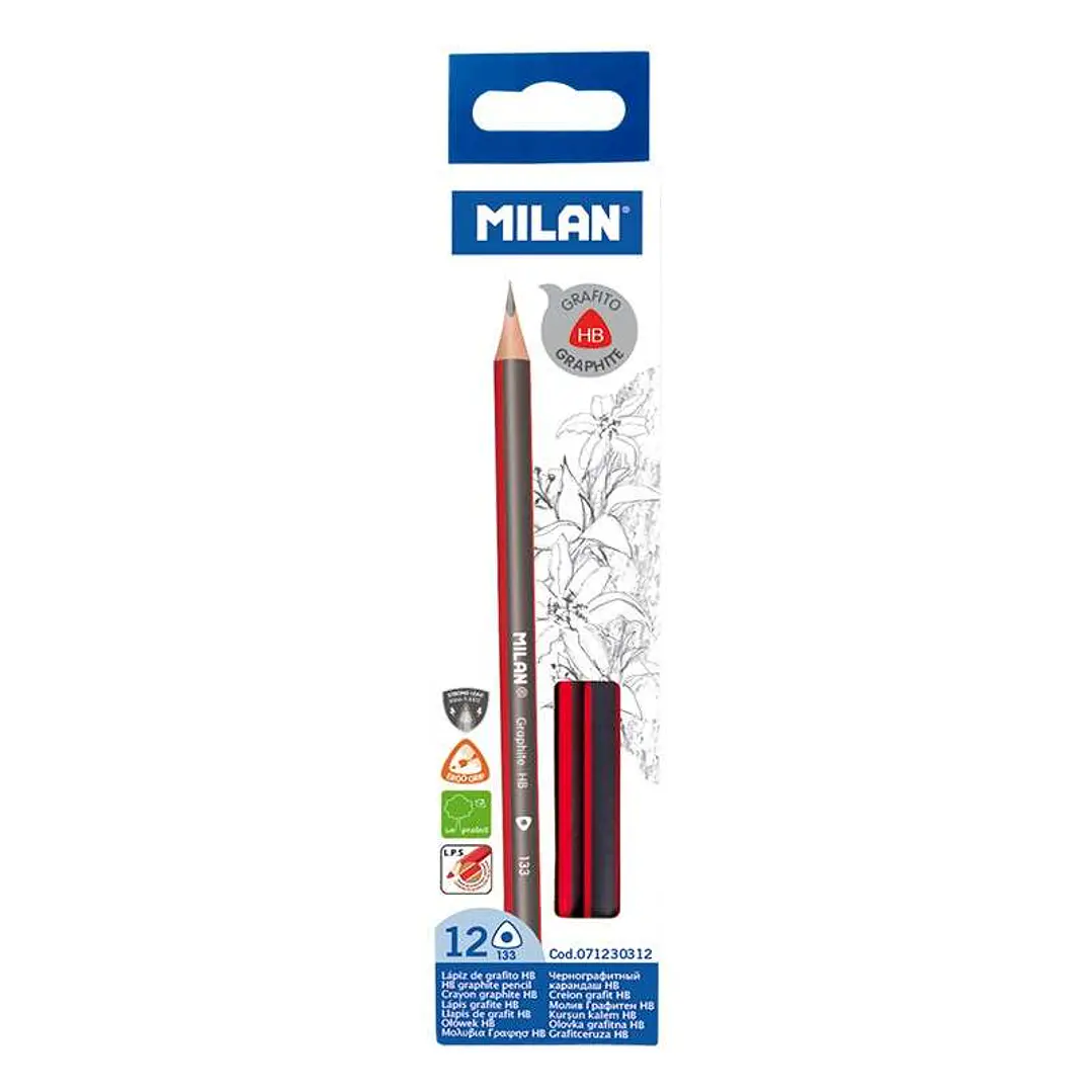 Milan Pack de 12 Lapices de Grafito Triangulares - Mina HB de 2.2mm - Resistente a la Rotura - Para Escritura y Dibujo 1