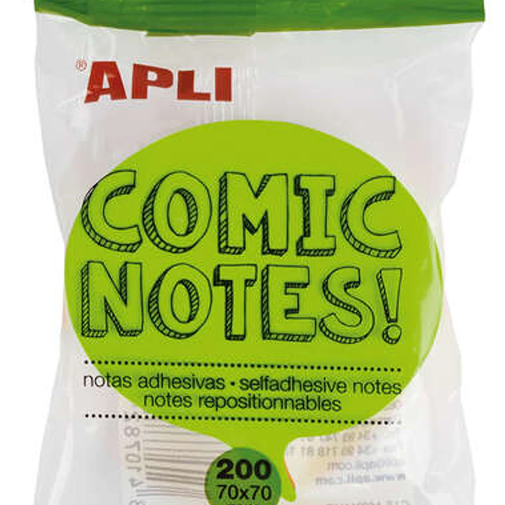 Apli Notas Adhesivas Comic 70x70mm - Bloc 200 Hojas - 4 Colores Surtidos - Fluorescentes 1