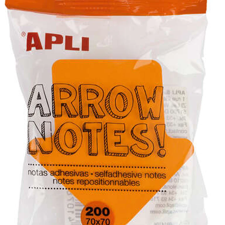 Apli Notas Adhesivas Flecha 70x70mm Bloc 200 Hojas - 4 Colores Surtidos - Fluorescentes - Destacables - Color: Surtido 1