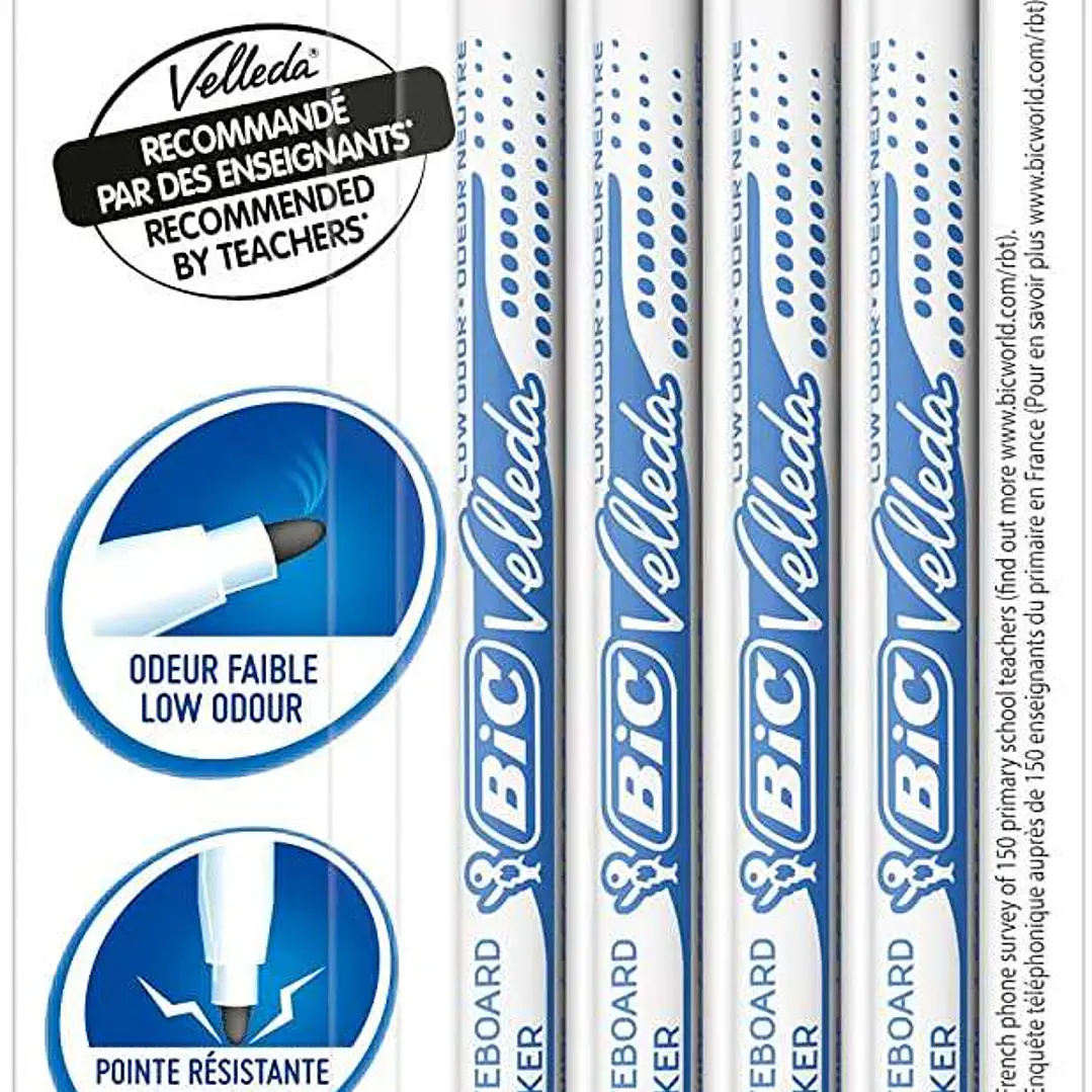 Bic Velleda 1721 Pack de 4 Rotuladores para Pizarra - Punta Fina - Trazo de 1.5mm - Borrado Optimo - Colores Surtidos 1