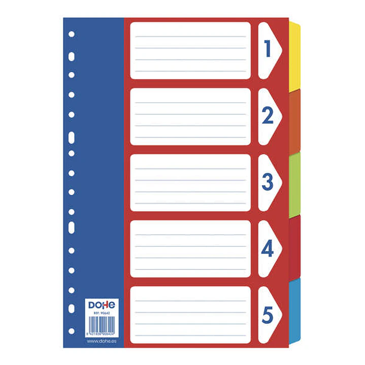 Dohe Separadores para Archivadores y Carpetas de Anillas - Cartulina 180gr - Multitaladro de 16 Perforaciones - Bolsa Autoadhesiva Individual 1