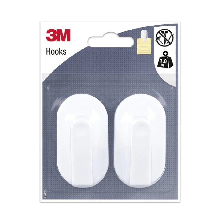 3M Pack de 2 Ganchos Adhesivos para Notas - Soporta hasta 1kg - Color Blanco 1