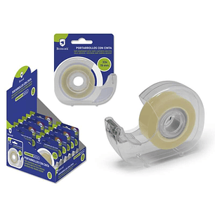 Bismark Portarrollos con Cinta Adhesiva Transparente - Cuerpo de Plastico - Incluye Cinta de 33 Metros - Ideal para Uso Escolar - Color Transparente