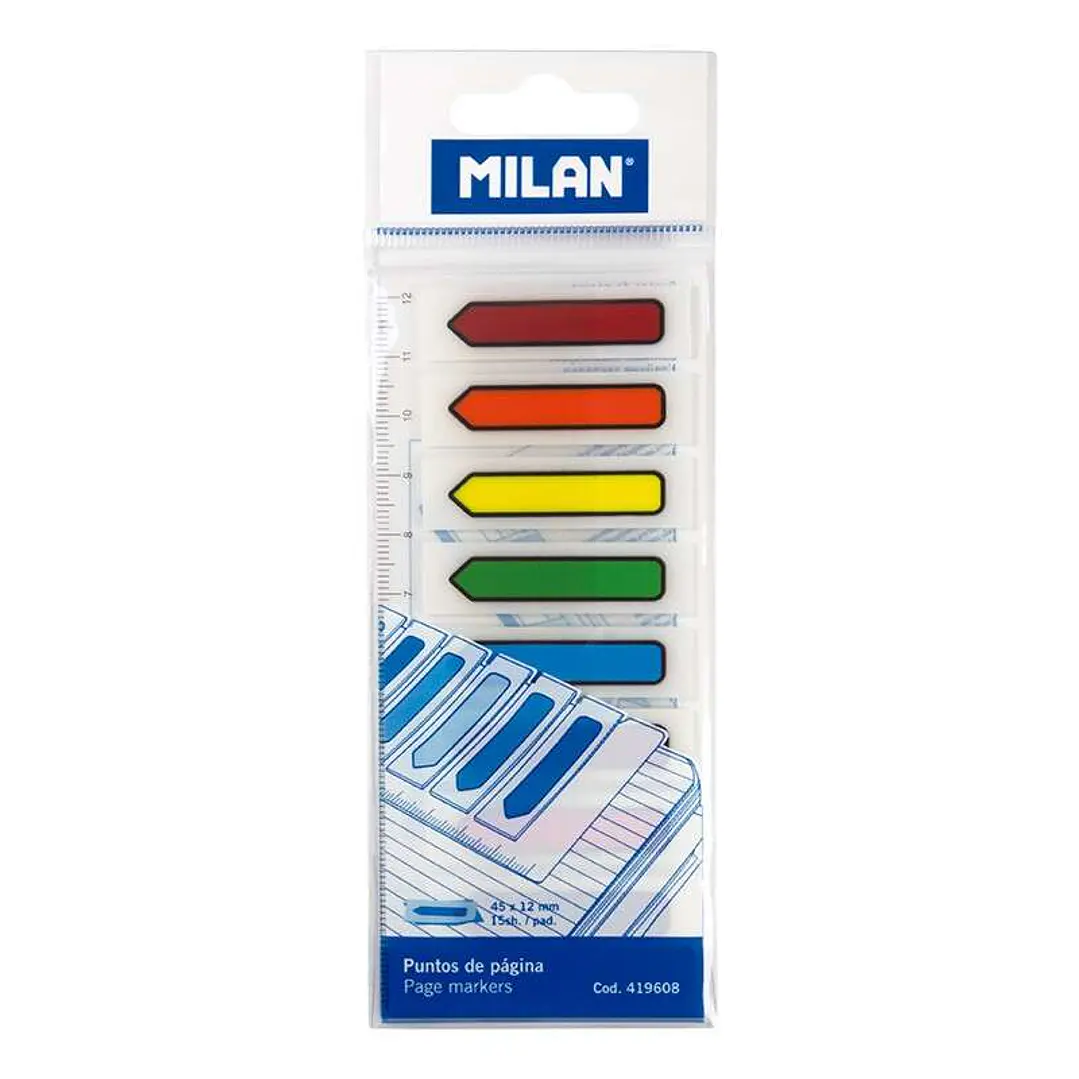 Milan Bloc de 120 Marcadores de Pagina - Plastico - Incluye Regla - Colores Transparentes Surtidos - Medidas 13mm x 5,9mm - Colores Surtidos 1