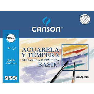 Canson Acuarela Basik Minipack de 6 Hojas A4+ 370gr - Muy Bien Encolado - De grano Ligero - Color Blanco