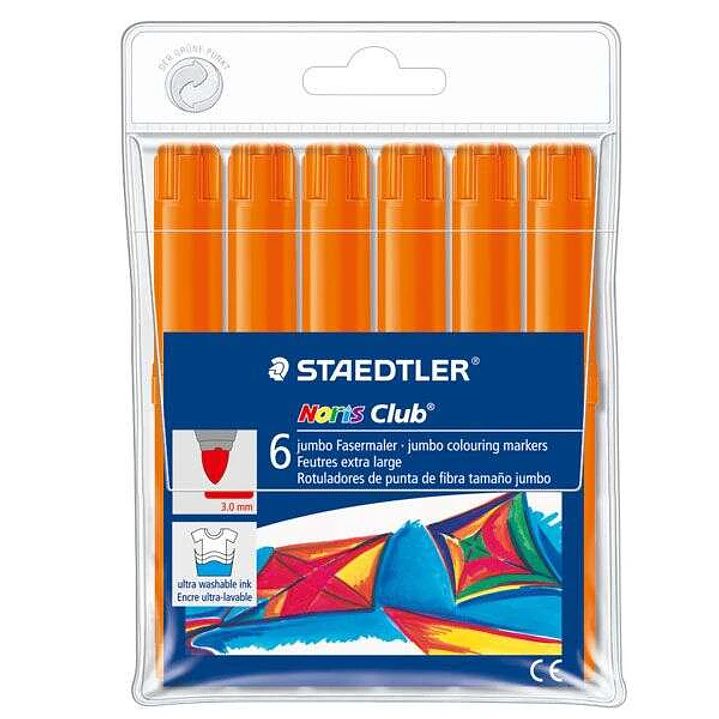 Staedtler Noris Watercolour 340 Pack de 6 Rotuladores de Gran Tamaño - Trazo 3mm Aprox - Lavable Facilmente - Tinta Base de Agua - Color Naranja 1