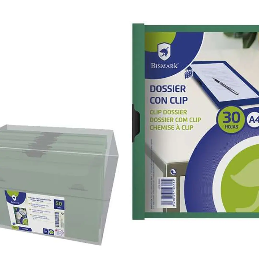 Bismark Dossier para 30 Hojas A4 con Clip Metalico Lateral - Polipropileno Transparente - Color Verde 1