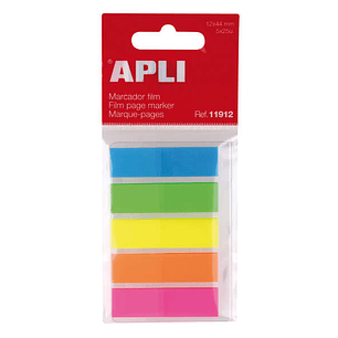 Apli Indices Adhesivos Film 45x12mm 5 Colores Fluorescentes - 25 Indices por Color - Facil de Pegar y Despegar - Ideal para Marcar y Organizar - Pract