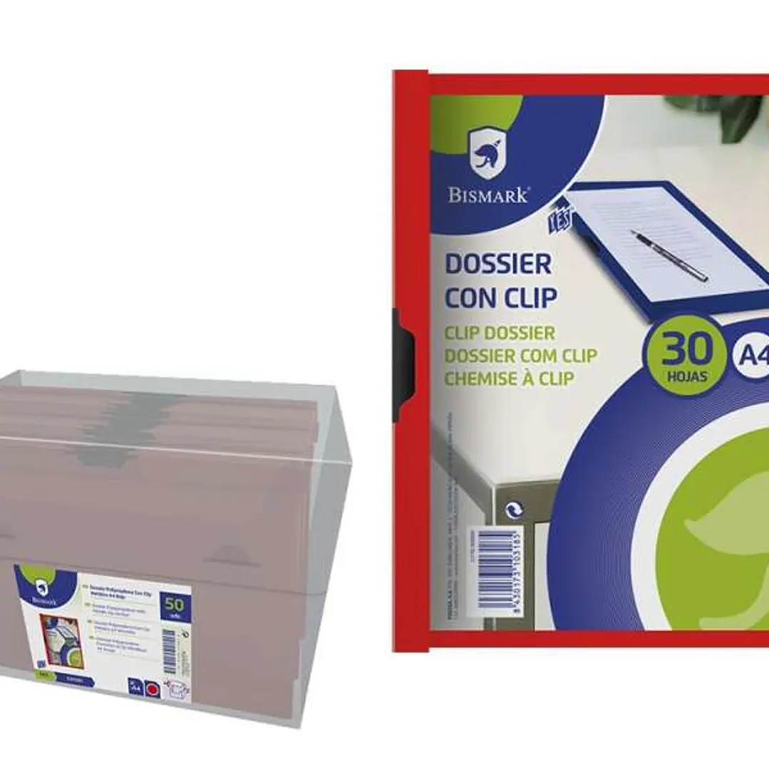Bismark Dossier para 30 Hojas A4 con Clip Metalico Lateral - Polipropileno Transparente - Color Rojo 1