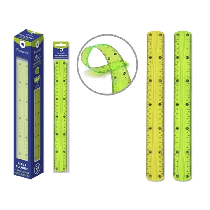 Bismark Regla Flexible 30cm - Fabricada en PVC - Ideal para Colegio - Colores Amarillo y Verde Aleatorios 1