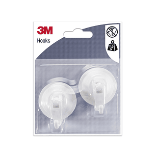 3M Pack de 2 Ganchos con Ventosa - Cierre de Palanca - Soporta hasta 1kg - Color Blanco