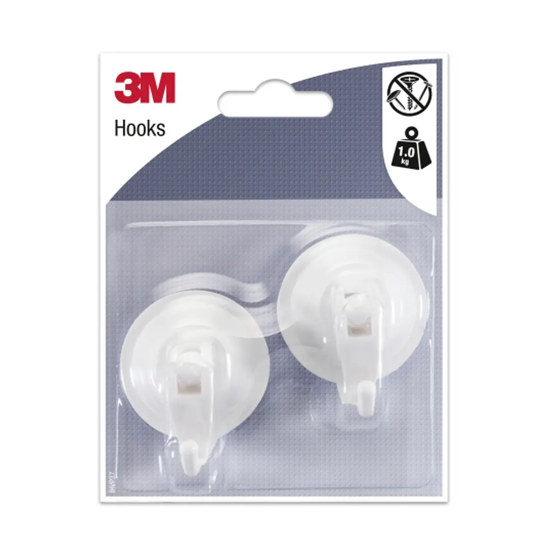3M Pack de 2 Ganchos con Ventosa - Cierre de Palanca - Soporta hasta 1kg - Color Blanco 1