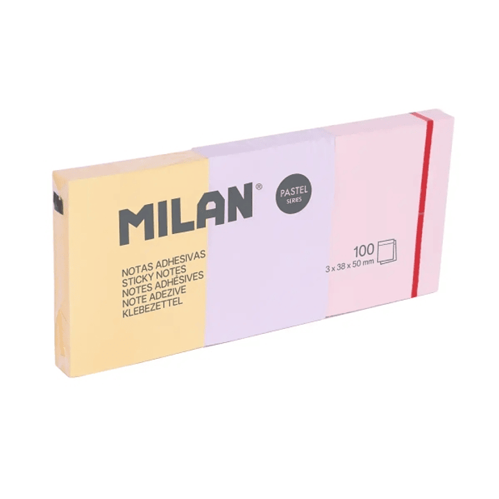 Milan Pastel Pack con 3 Blocs de 100 Notas Adhesivas Removibles 38x50mm - Colores Pastel Surtidos 1