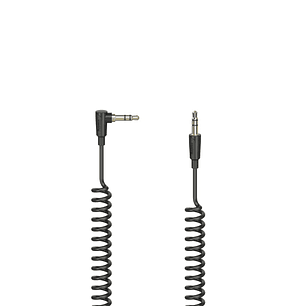 Hama Essential Cable de Audio en Espiral Acodado 90º - Longitud 1.5m - Estereo - Jack 3.5mm Macho - Color Negro