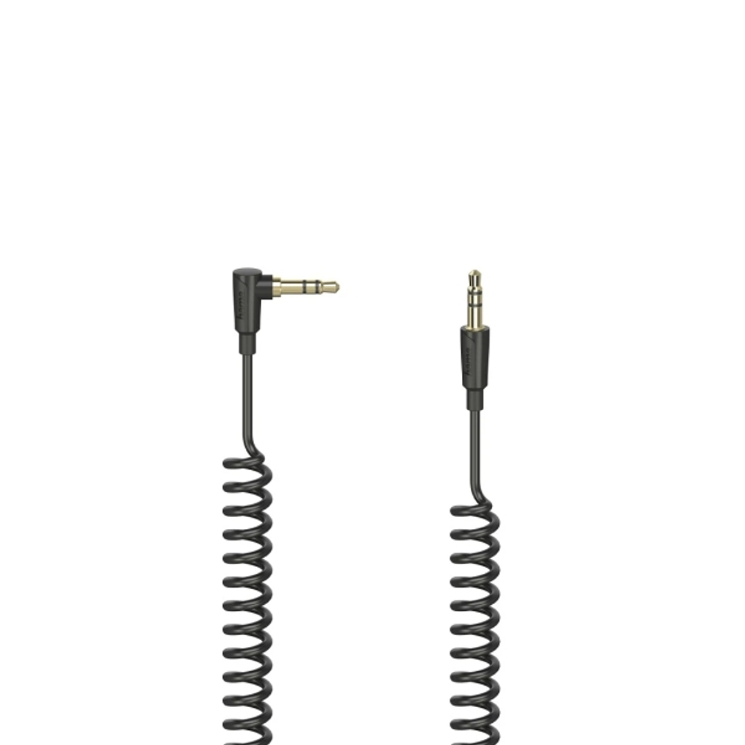 Hama Essential Cable de Audio en Espiral Acodado 90º - Longitud 1.5m - Estereo - Jack 3.5mm Macho - Color Negro 1