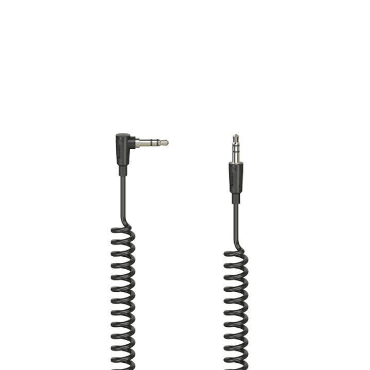Hama Essential Cable de Audio en Espiral Acodado 90º - Longitud 1.5m - Estereo - Jack 3.5mm Macho - Color Negro 1