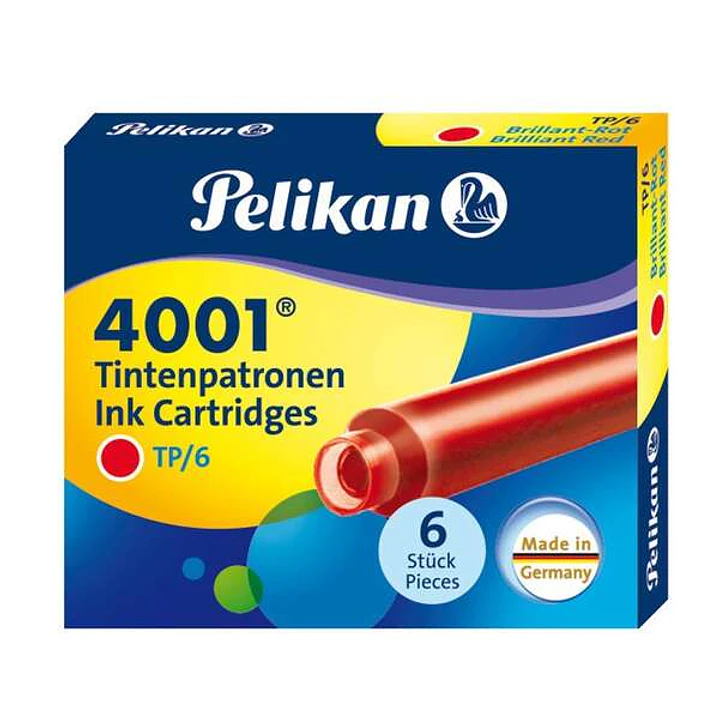 Pelikan Caja de 6 Cartuchos 4001 TP/6 - Compatible con Plumas Estilograficas Pelikan 4001 - Color Rojo 1