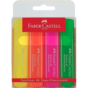 Faber-Castell Textliner 46 Superfluorescente Pack de 4 Marcadores Fluorescentes - Punta Biselada - Trazo entre 1mm y 5mm - Tinta con Base de Agua - Co