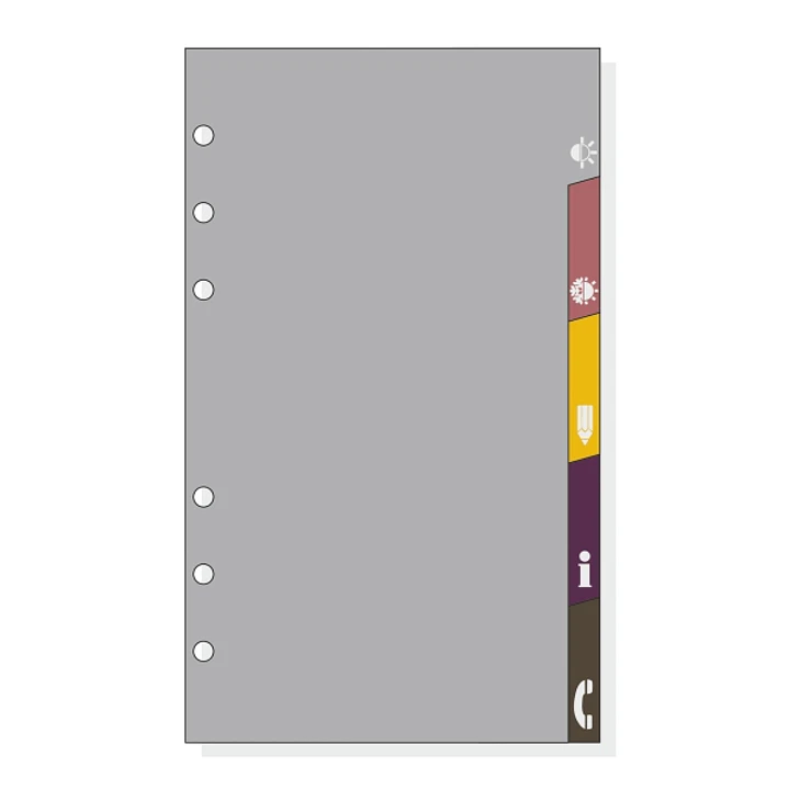 Finocam C963 Separadores Laterales para Agendas Classic - 5 Solapas - Formato 609 - 104x171x2mm - PVC - Color Gris 1