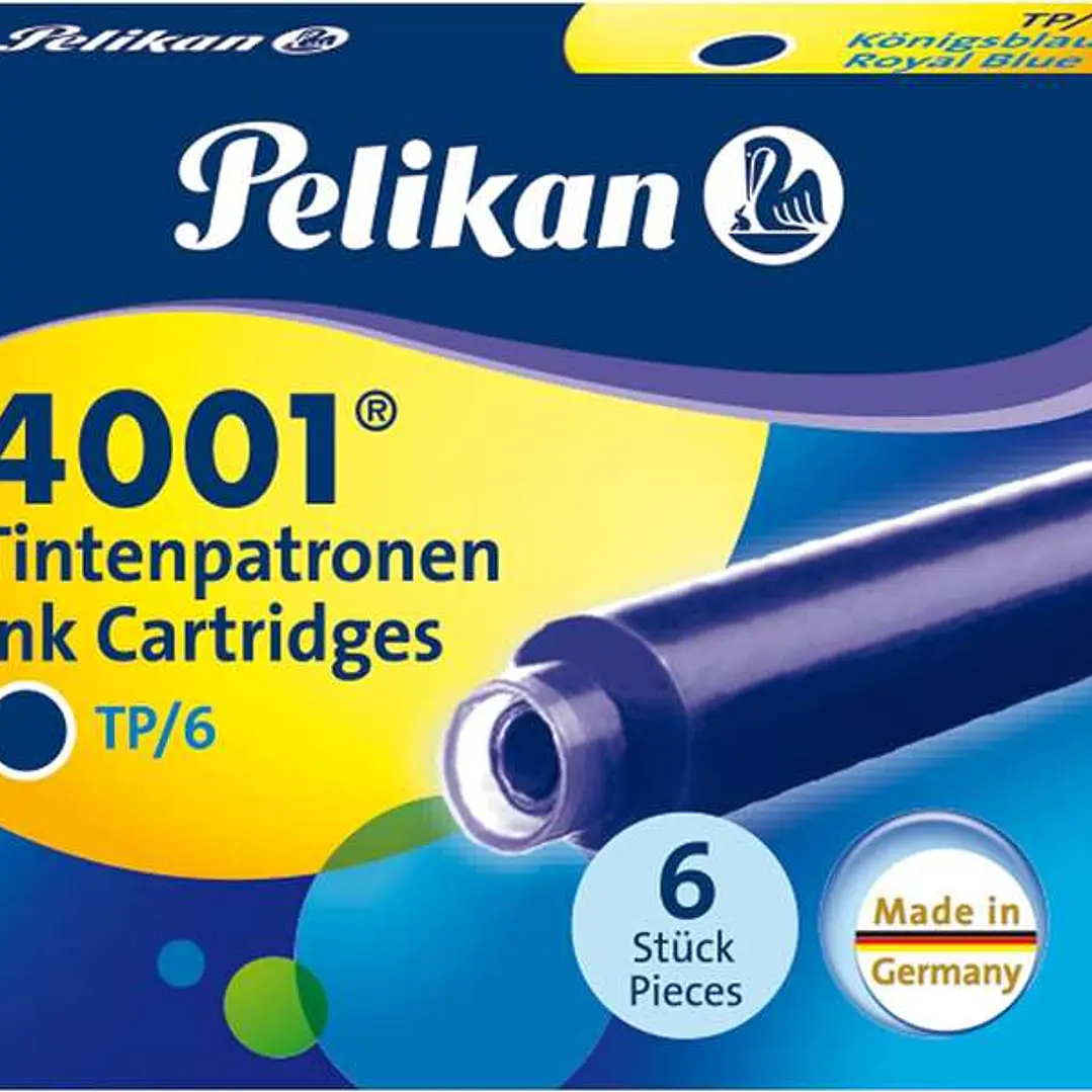 Pelikan 4001 TP/6 Pack de 6 Cartuchos - Tinta de Alta Calidad - Compatible con Plumas Estilograficas - Color Azul Real 1