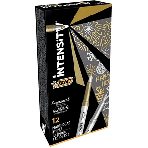 Bic Intensity Metallic Rotulador Permanente - Punta Media 1.8mm - Trazo 0.8mm - Grip Texturizado - Color Oro y Plata