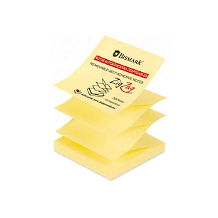 Bismark Taco de 100 Notas Adhesivas Zig-Zag 76x76mm - Adecuado para Dispensadores - Color Amarillo