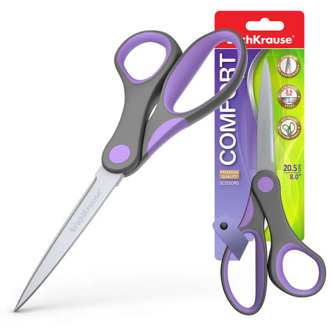 Erichkrause Tijeras Comfort - Cuchillas de Acero Inoxidable - Afilado Doble Avanzado - Resistente a La Corrosion - Mangos Ergonomicos - Color Variado 1