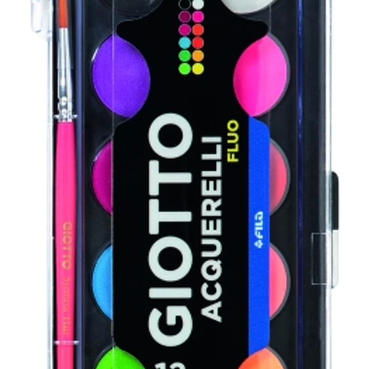 Giotto Fluo Pack de 12 Acuarelas - 1 Pincel Incluido - Diametro Pastilla 30mm - Colores Fluorescentes 1