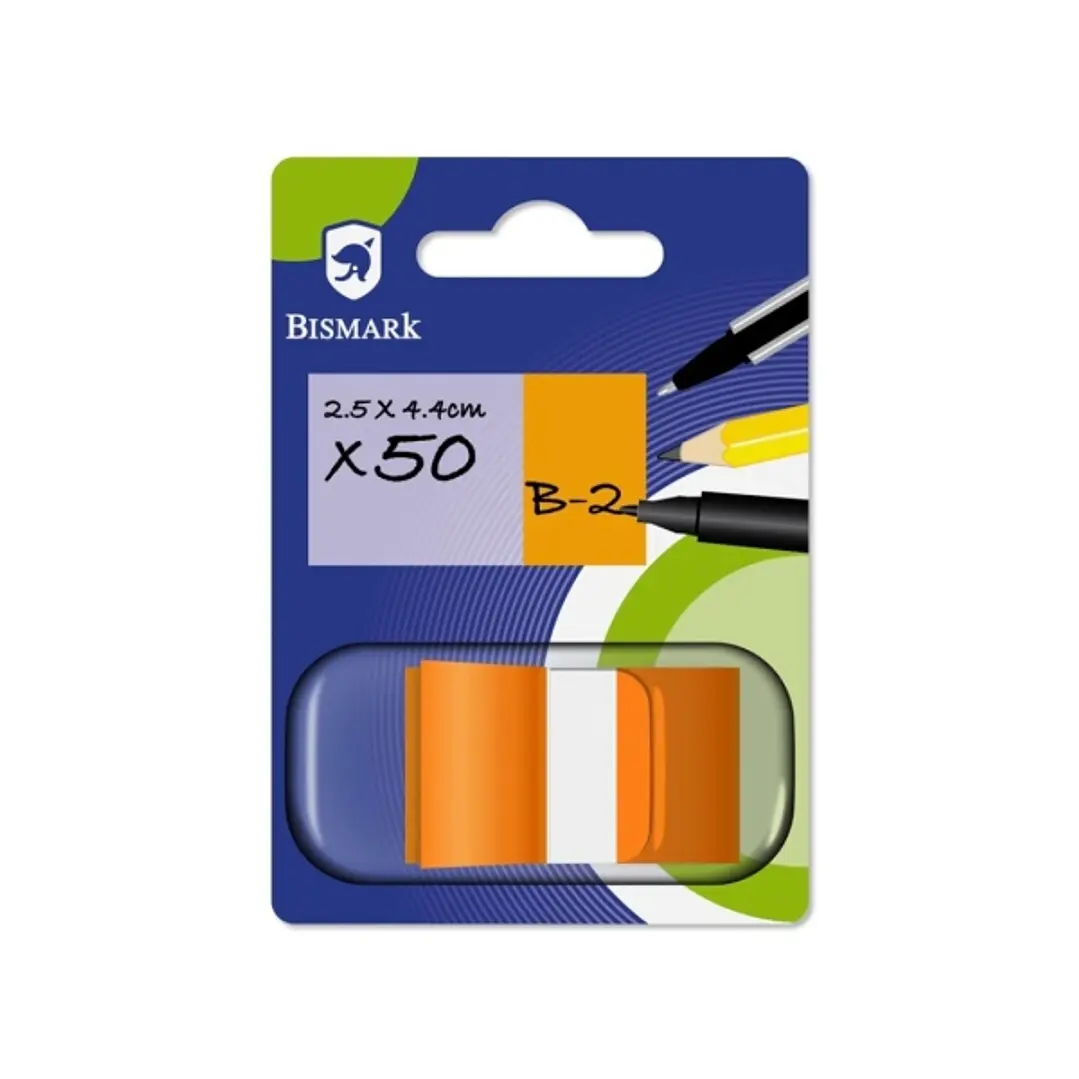 Bismark Dispensador con 50 Marcadores Reposicionables 44 x 25mm - Para Marcar, Señalar o Destacar Informacion - Color Naranja 1